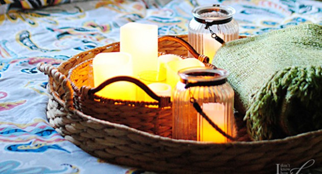 candles for warmth on tray